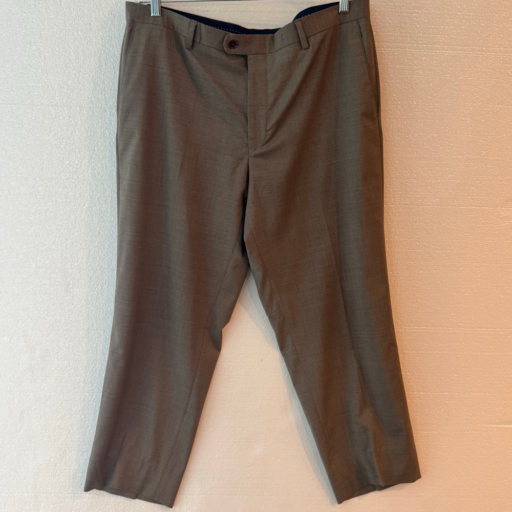 Peter Millar Tan Wool Dress Pants Trousers 38R Navy Trim